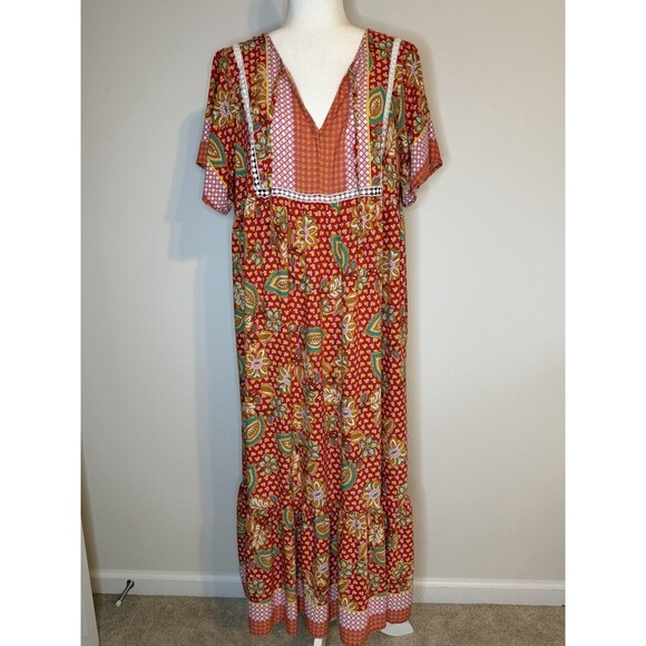 Rusttydustty Midi Floral Dress Red Size 0XL - Picture 1 of 8